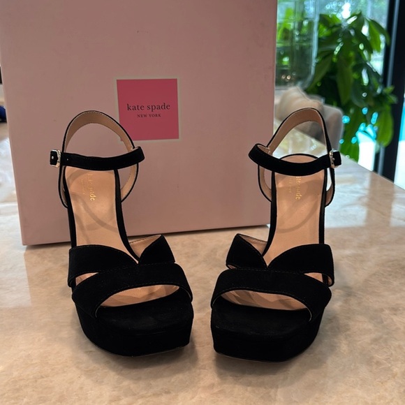 Kate Spade Black Suede Platform Sandals 9 - Picture 2 of 13